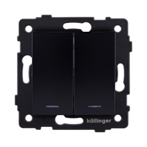 Выключатель кнопочный 2-клавишный 10А/250В с LED подсветкой, изогнутый, черный Kollinger REA-R-014BK для Aspekt, Eleganz, Reflex