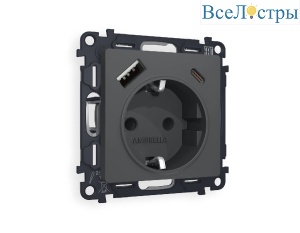 Комплект механизма розетки 2USB A+C 20W (быстрая зарядка) с/з Ambrella Volt Alfa MA910010