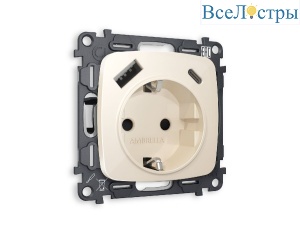 Комплект механизма розетки 2USB A+C 20W (быстрая зарядка) с/з Ambrella Volt Omega MO310010