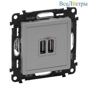Розетка USB двойная Legrand Valena Life 240V/5V 1500mA алюминий 753612