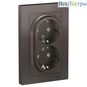 Розетка с/з двойная, со шторками, 16А, в сборе Systeme Electric AtlasDesign Мокко ATN000626
