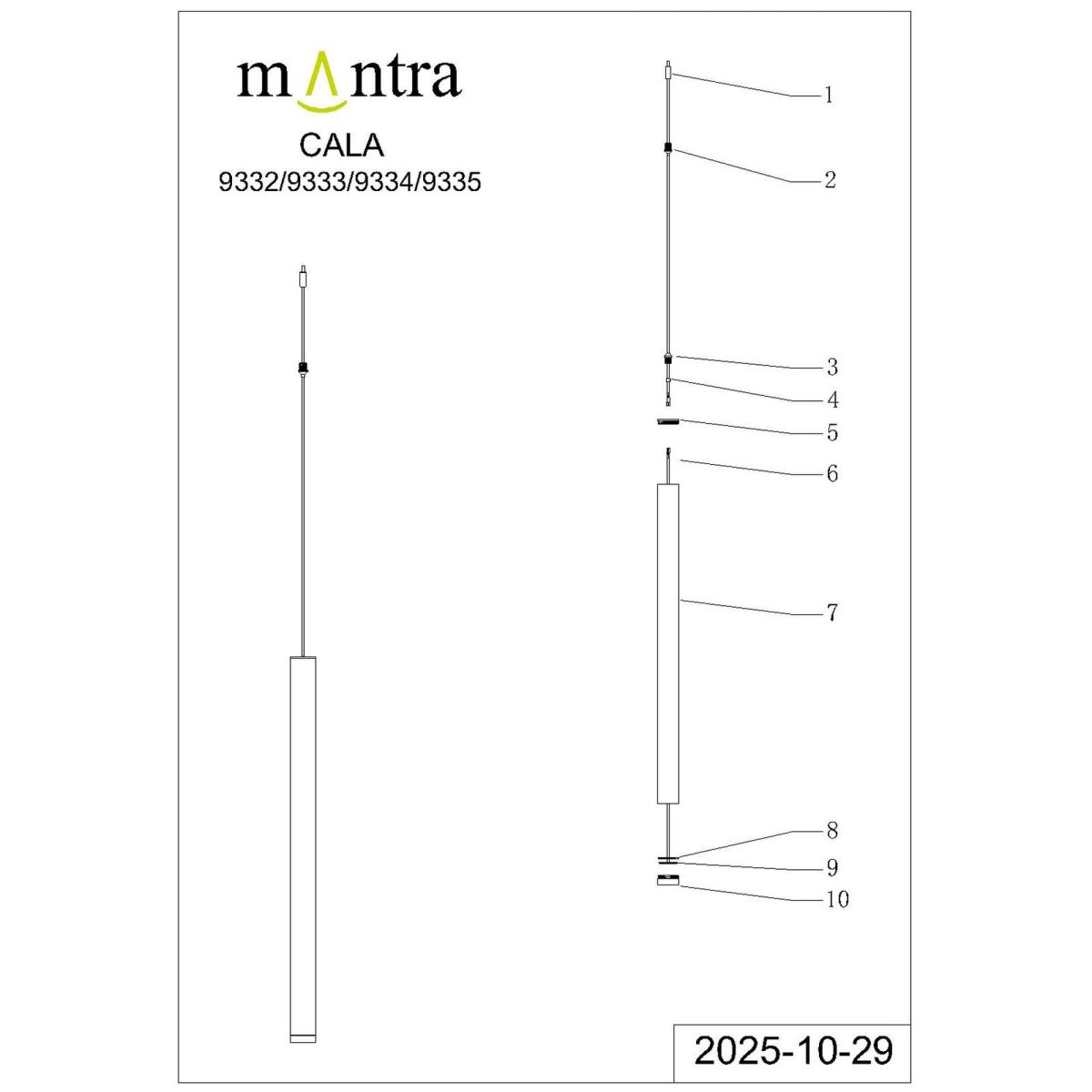 подвесной модульный светильник без основания mantra cala 9333