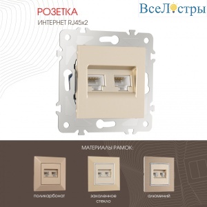 Розетка двойная RJ45 Arte Milano 203.45-2.shampan