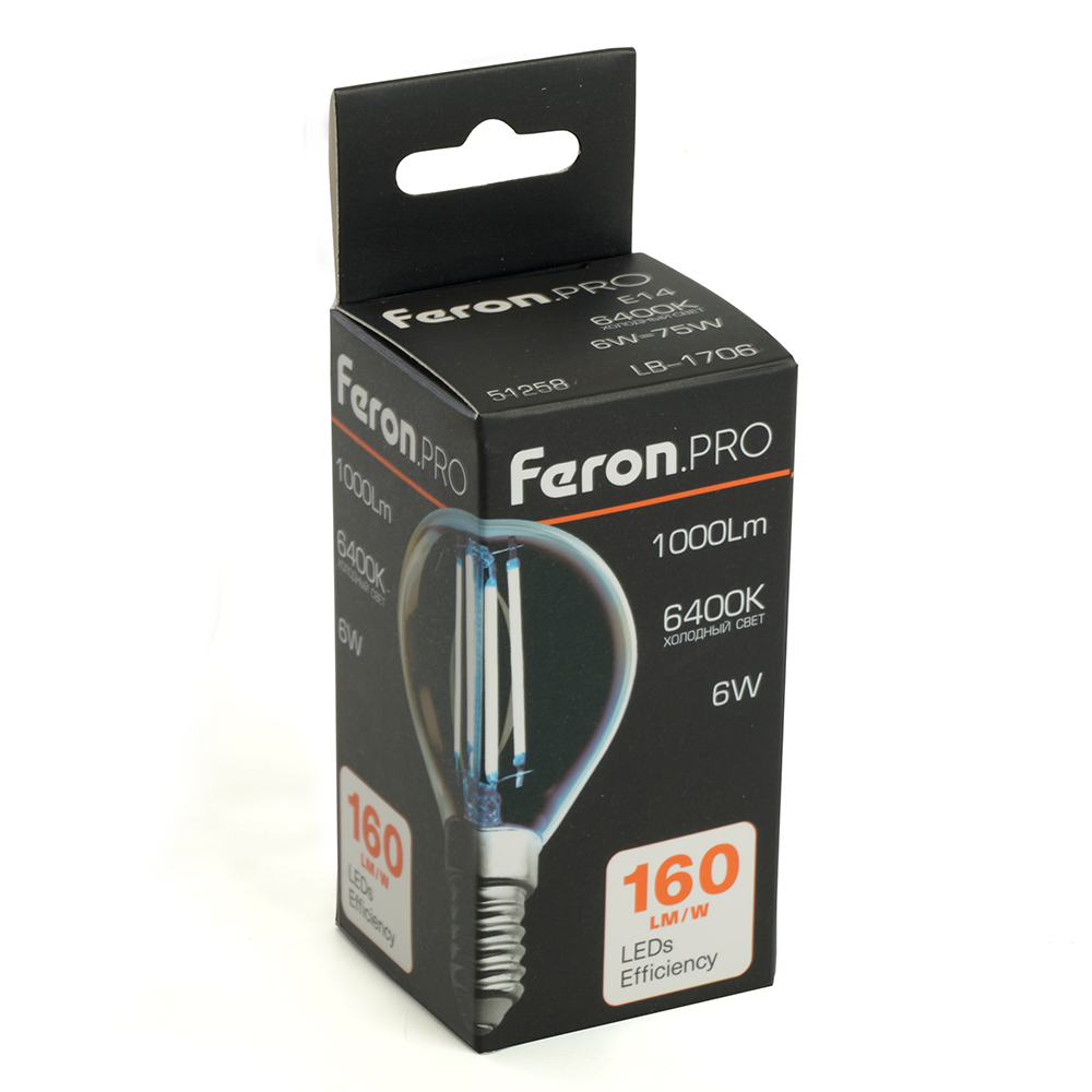 лампа светодиодная feron lb-1706 e14 6w 6400k 51258