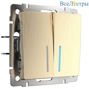 Выключатель Werkel двухклавишный проходной с подсветкой шампань рифленый W1122110 4690389160257