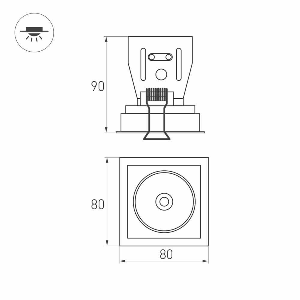 встраиваемый светодиодный светильник arlight cl-simple-s80x80-9w warm3000 028149