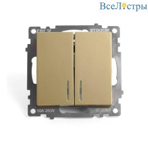 Выключатель двухклавишный Stekker Катрин с подсветкой золото GLS10-7102-08 49217