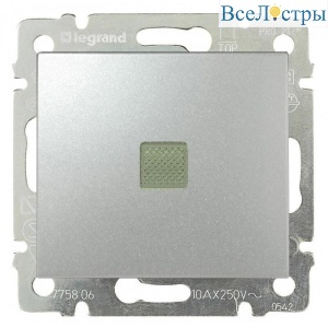 Переключатель одноклавишный промежуточный Legrand Valena 10A 250V с подсветкой алюминий 770148