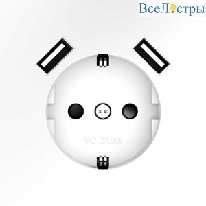 Розетка встраиваемая Voltum S70 с заземлением и защитными шторками, 16А, с USB, A+A, (белый матовый) VLS040402