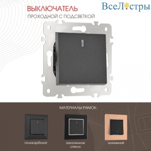 Выключатель одноклавишный проходной Arte Milano 203.33-1.black