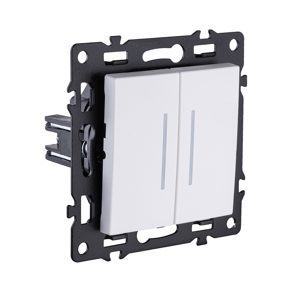 выключатель 2-клавишный 10а/250в с led подсветкой, белый kollinger asthetik as-010wh