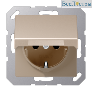 Розетка 2K+З cо шторками и крышкой Jung A1520BFKIKLCH