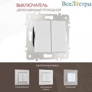 Выключатель двухклавишный проходной Arte Milano 203.32-2.silver
