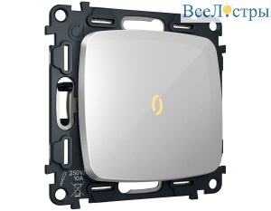 Комплект механизма 1-кл выключателя с самовозвратом с подсветкой 3200K OMEGA Серебро глянец QUANT Ambrella Volt MO402050 (OP4020, VM113, G11Y)