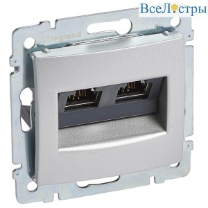 Розетка компьютерная 2хRJ45 Legrand Valena STP10 GIGA алюминий 770273
