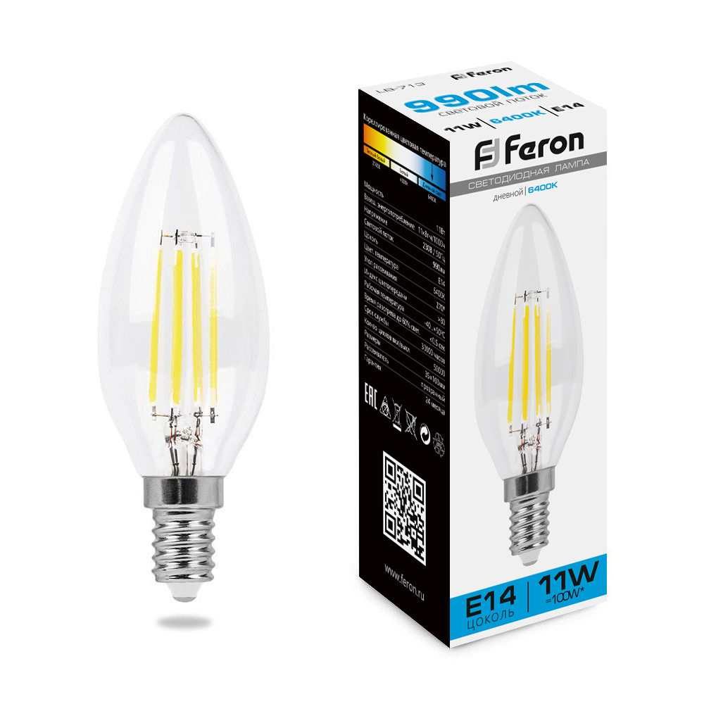 лампа светодиодная feron lb-713 свеча e14 11w 6400k 38231
