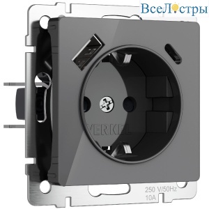 Розетка с заземлением, шторками и USB тип A+C Werkel 4690389197536 W1171744 a064093