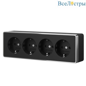 Розетка четверная с заземлением и шторками Werkel Gallant черный/хром W5072258 4690389218026 a071254