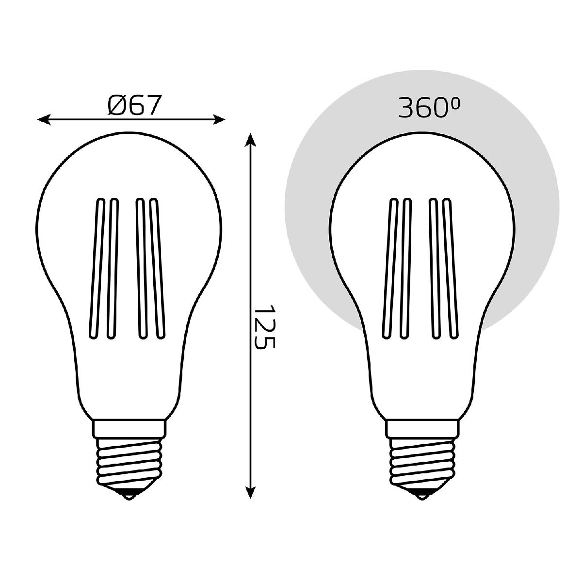 светодиодная филаментная лампа gauss basic filament e27 23w 2700k 40712132