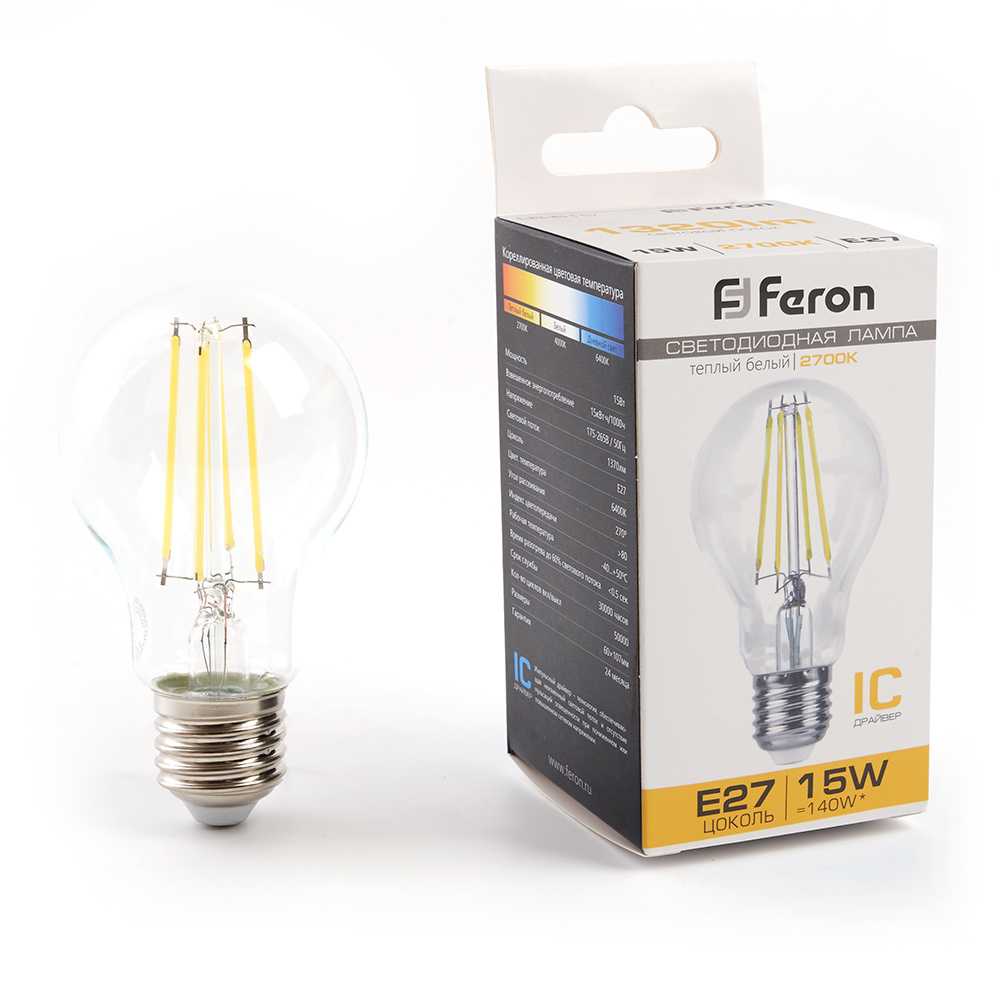 лампа светодиодная feron lb-615 шар e27 15w 2700k 38241