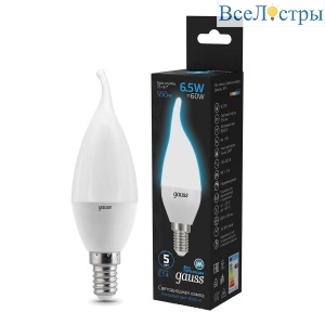Лампа светодиодная Gauss E14 6.5W 6500K матовая 104101307