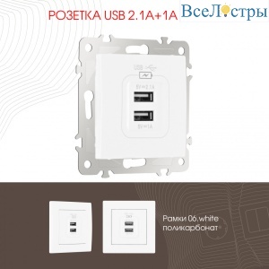 Розетка USB 2.1А+1А Arte Milano 206.46-1.white