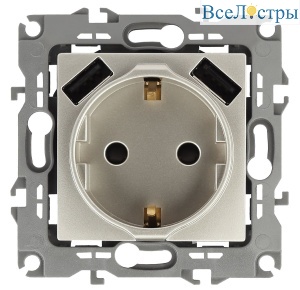 Розетка 2P+E со шторками и 2xUSB Эра 14-4109-04 Б0047870