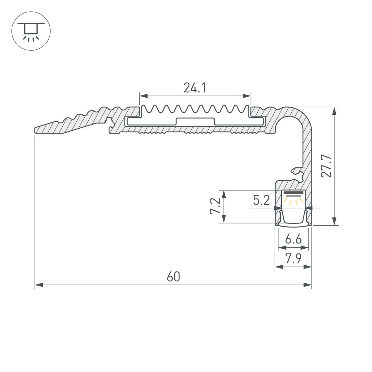 профиль arlight stair-w60-2000 anod (алюминий) 060866