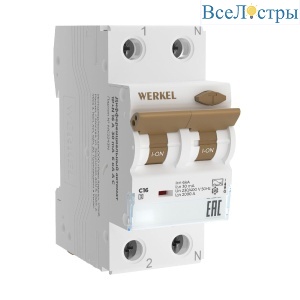 Дифференциальный автомат 1P+N 16 A 30 mА 6 kА C A Werkel W922P166 4690389193224 a062444