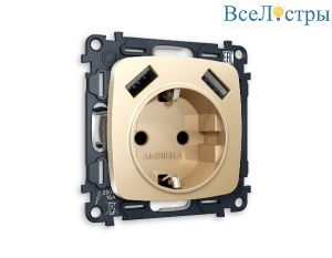 Комплект механизма розетки 2USB A+A 18W (быстрая зарядка) с/з Ambrella Volt Omega MO609010