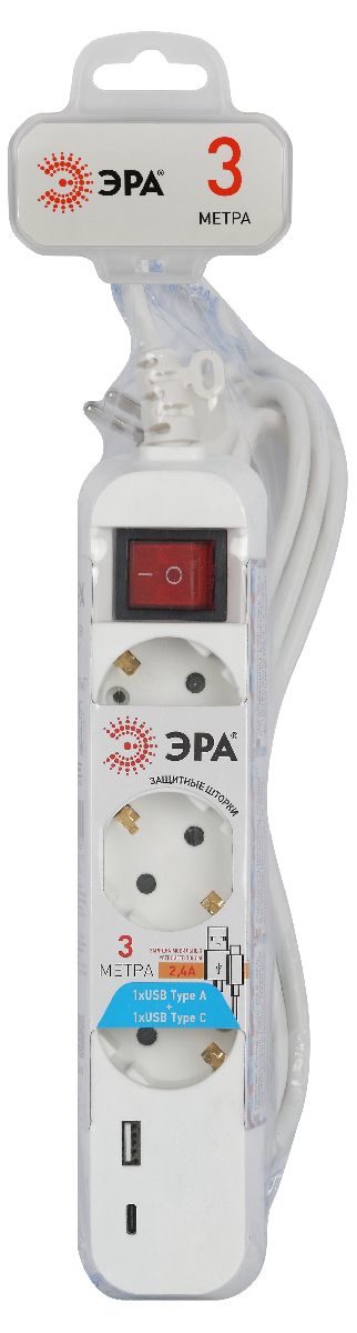 удлинитель электрический эра ub-3es-3m-usb б0052898