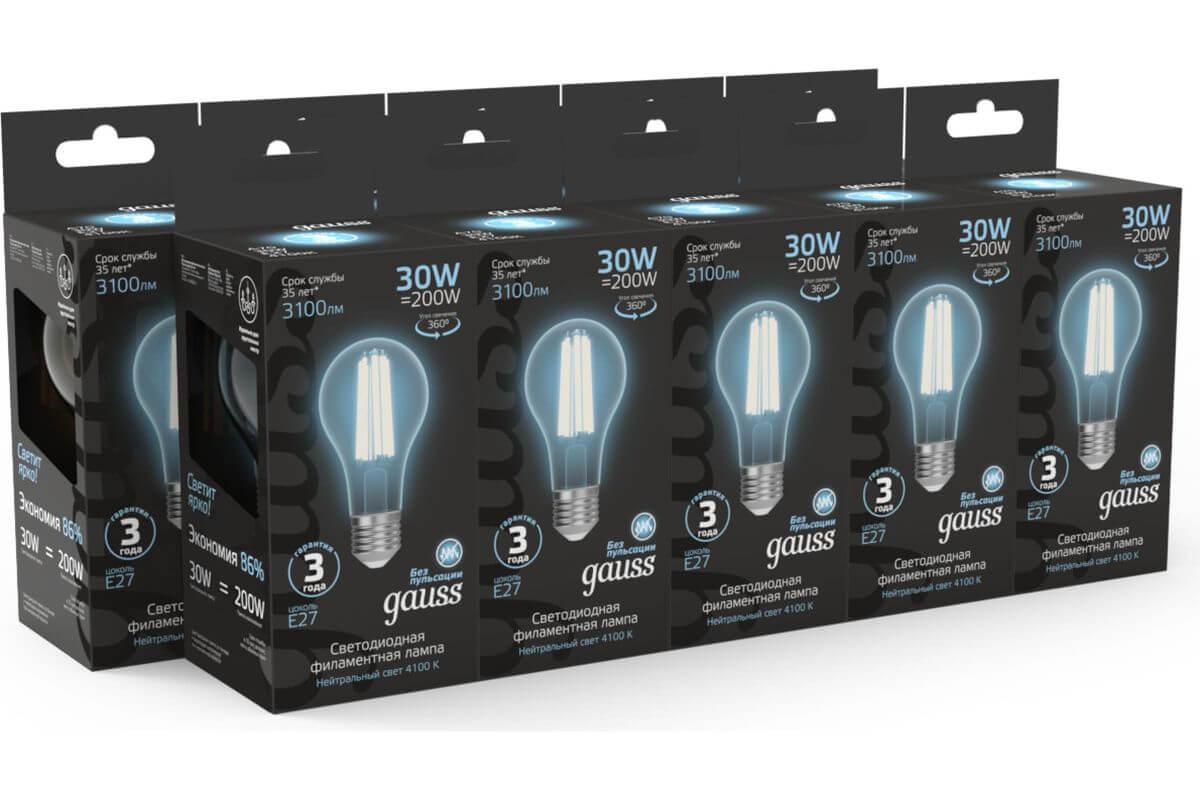 лампа светодиодная филаментная gauss e27 30w 2700k прозрачная 102902230