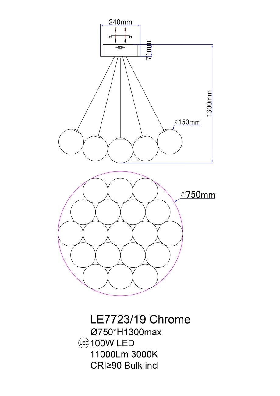 подвесная люстра molecule le7723/19 chrome