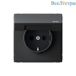 Розетка с заз.со шт.с крышк, 16А, IP44, механизм, быстрозажим. Клем. Systeme Electric ArtGallery Карбон GAL441046S
