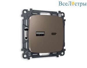 Комплект механизма розетки 2USB A+C 20W (быстрая зарядка) Ambrella Volt Omega MO641010