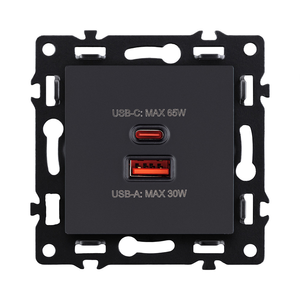 розетка usb a+c 65w, черный kollinger asthetik as-024bk