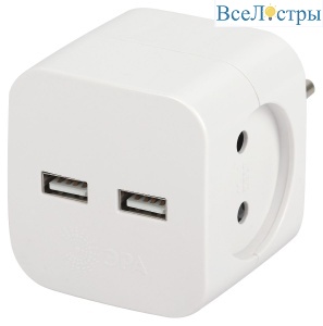 Разветвитель электрический Эра SP-2-USB-W Б0049531