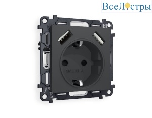 Комплект механизма розетки 2USB A+A 18W (быстрая зарядка) с/з Ambrella Volt Alfa MA909010
