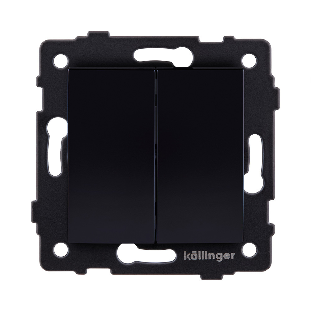 выключатель 2-клавишный проходной 10а/250в, изогнутый, черный kollinger rea-r-009bk для aspekt, eleganz, reflex