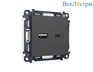 Комплект механизма розетки 2USB A+C 20W (быстрая зарядка) Ambrella Volt Alfa MA911010