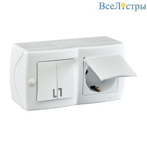Выключатель - розетка Mono Electric Octans IP20 двухклавишный - 2К+З с крышкой белый 104-010101-187