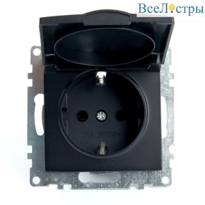 Розетка 2P+PE Stekker Катрин со шторками крышкой черный GLS16-7112-05 39608