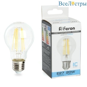 Лампа светодиодная филаментная Feron E27 20W 6400K прозрачная LB-620 48285