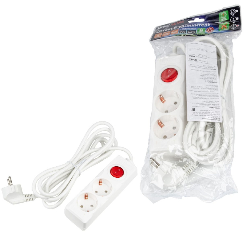 удлинитель бытовой uniel ultra s-gcu2-3b white ul-00010010