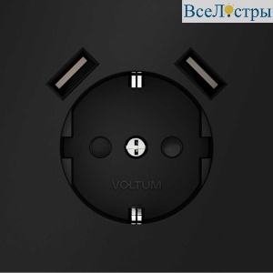 Розетка встраиваемая Voltum S70 с заземлением и защитными шторками, 16А, с USB, A+A, (черный матовый VLS040408