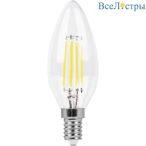 Лампа светодиодная филаментная Feron E14 11W 2700K Свеча Прозрачная LB-713 38006