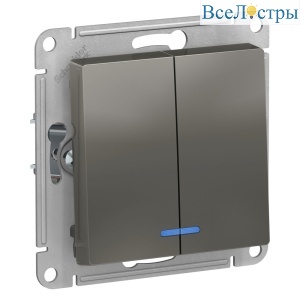 Выключатель 2-клавишный с подсветкой, сх.5а, 10АХ, Systeme Electric AtlasDesign Сталь ATN000953