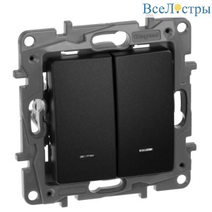 Переключатель двухклавишный Legrand Etika с подсветкой 10A 250V антрацит 672616