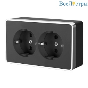 Розетка двойная с заземлением Werkel Gallant черный/хром W5072135 4690389164705