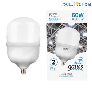 Лампа светодиодная Gauss E27 60W 6500K матовая 63236